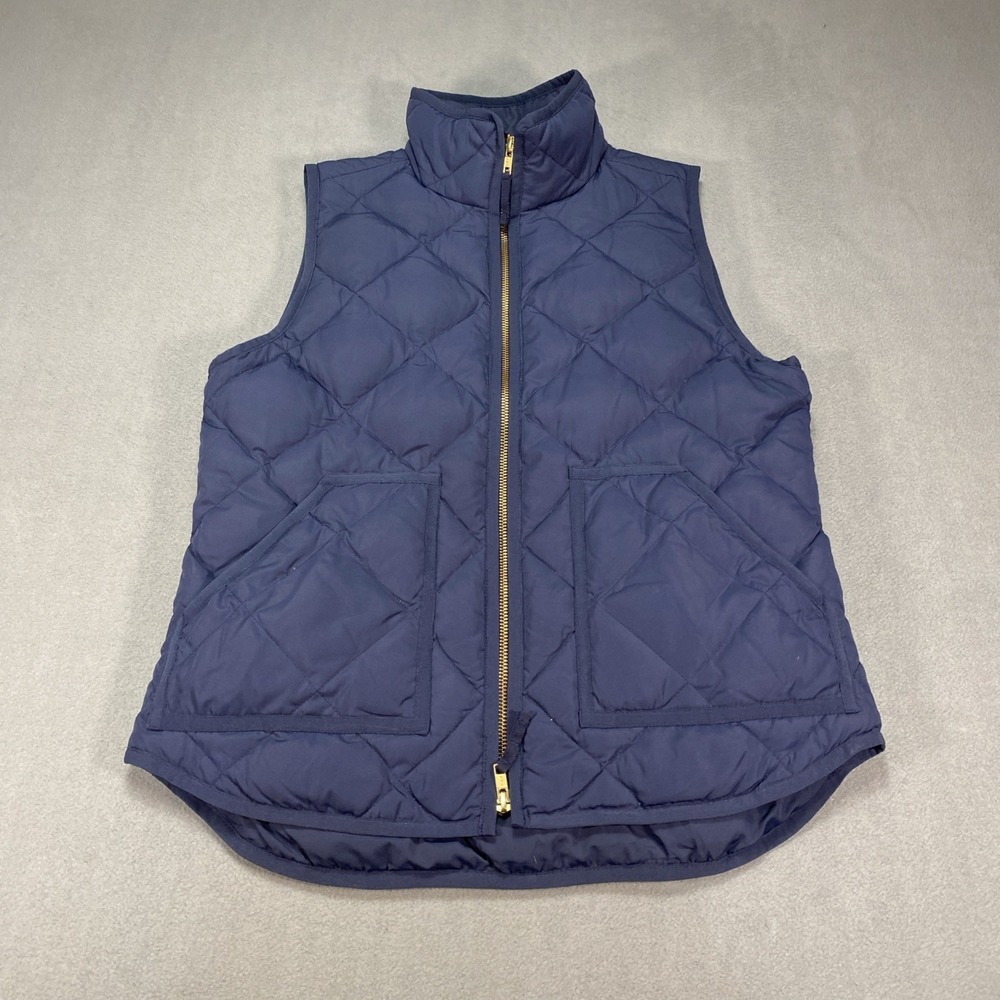 J. Crew Women's Small Excursion Puffer Vest Navy Blue Down Quilted Front Zip